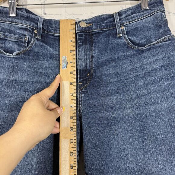 Levis 505 Straight Women Size 14 Large Mid Blue Denim Stretch Western Pants - Picture 11 of 14